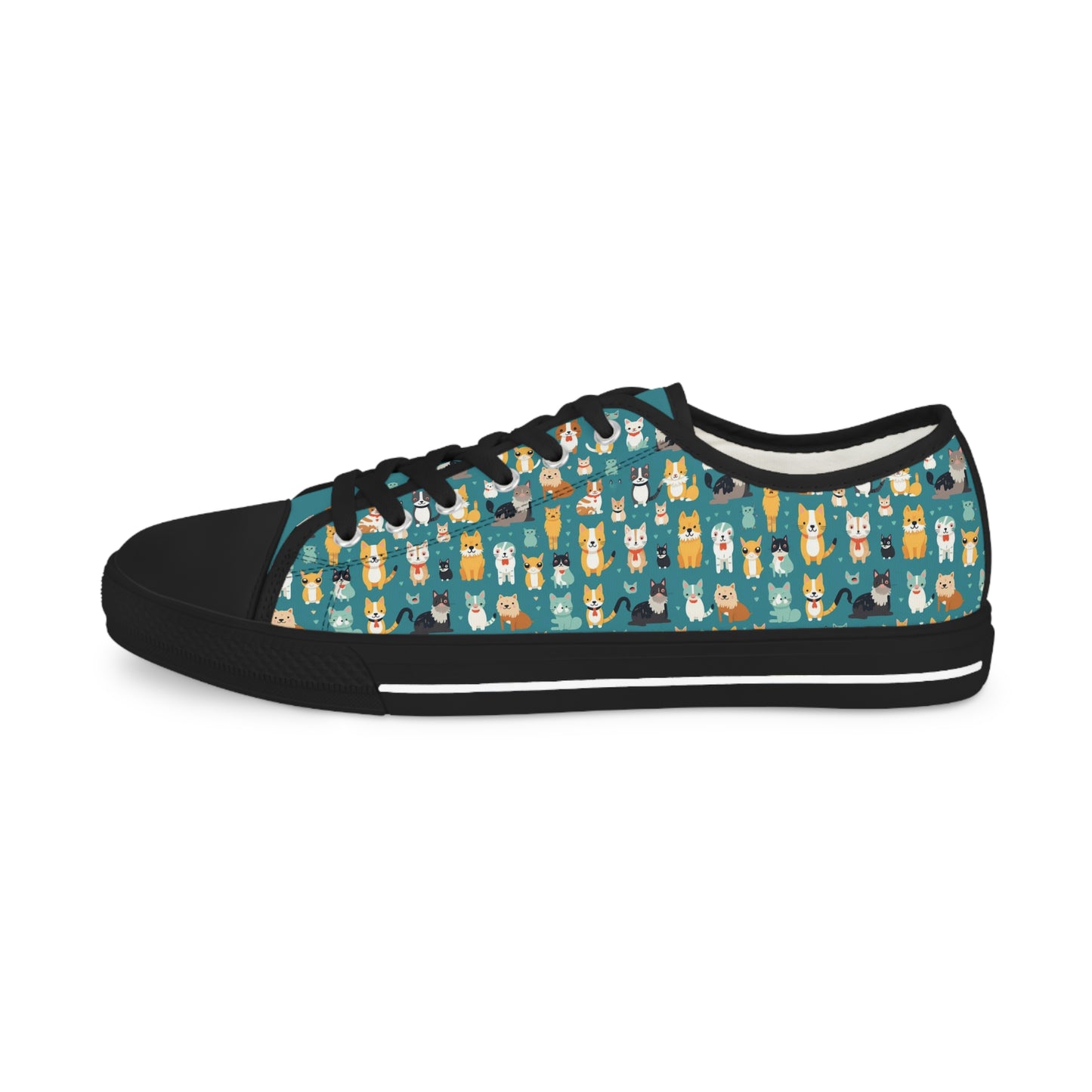 Dog and Cat Men's Low Top Sneakers , Unique Animal Lover Men's Tennis Shoes