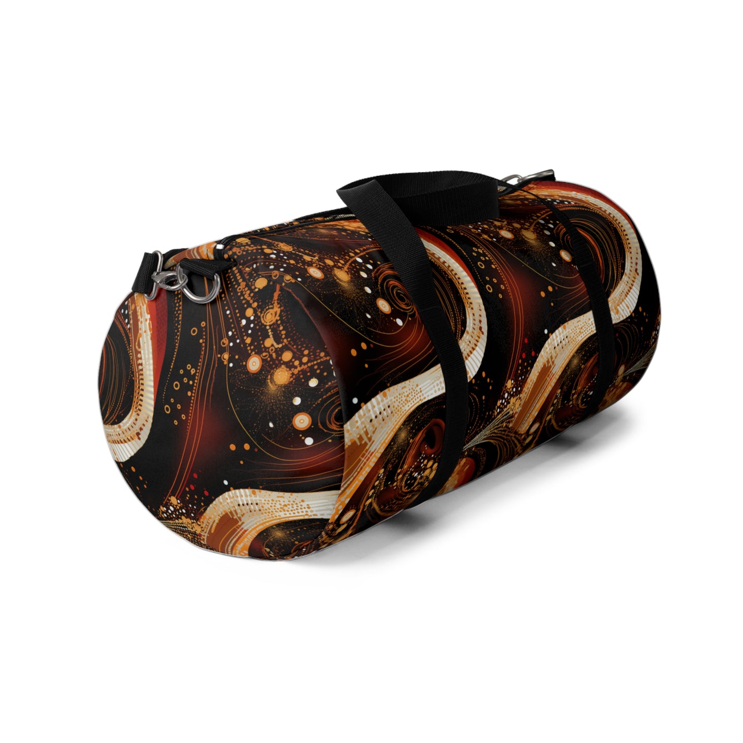 Black & Gold African Print Duffle Bag, Modern Abstract Pattern in Dark Orange and White Gym Bag