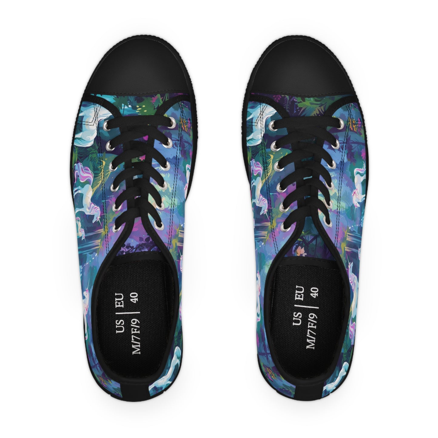 Enchanting Unicorn Fantasy Women's Low Top Sneakers, Magical Forest Print, Breathable Unicorn Theme Shoes, Magical Enchanting Gift For Her