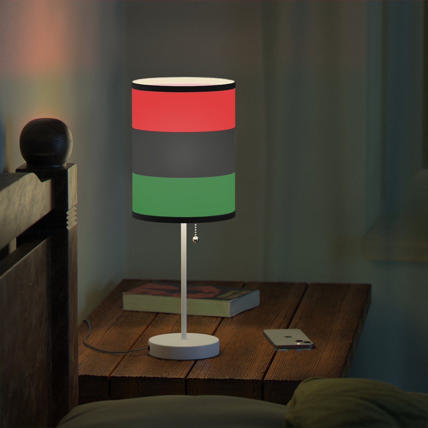 Red Black and Green Pan African Flag Lamp on a Stand, US|CA plug