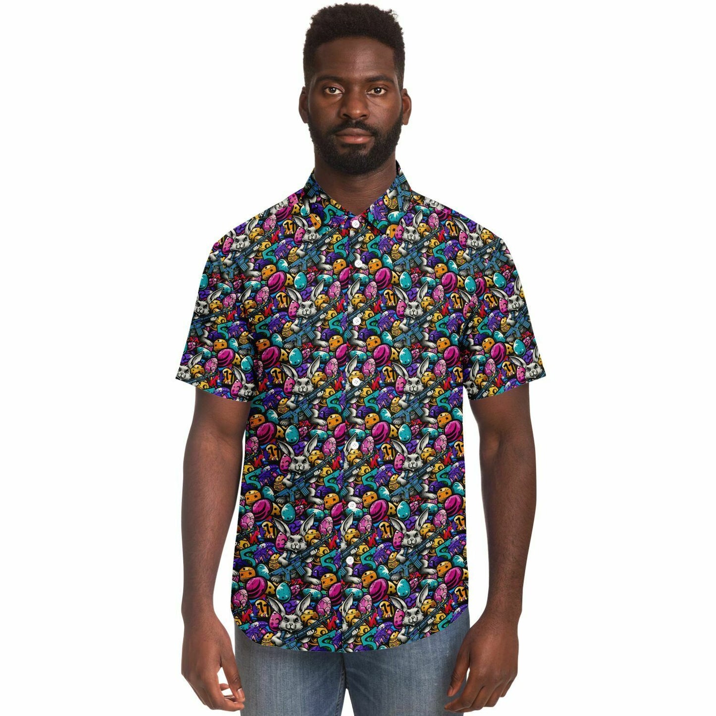 Tactical Easter Hop: Street Art Edition Men's Button-Down Shirt