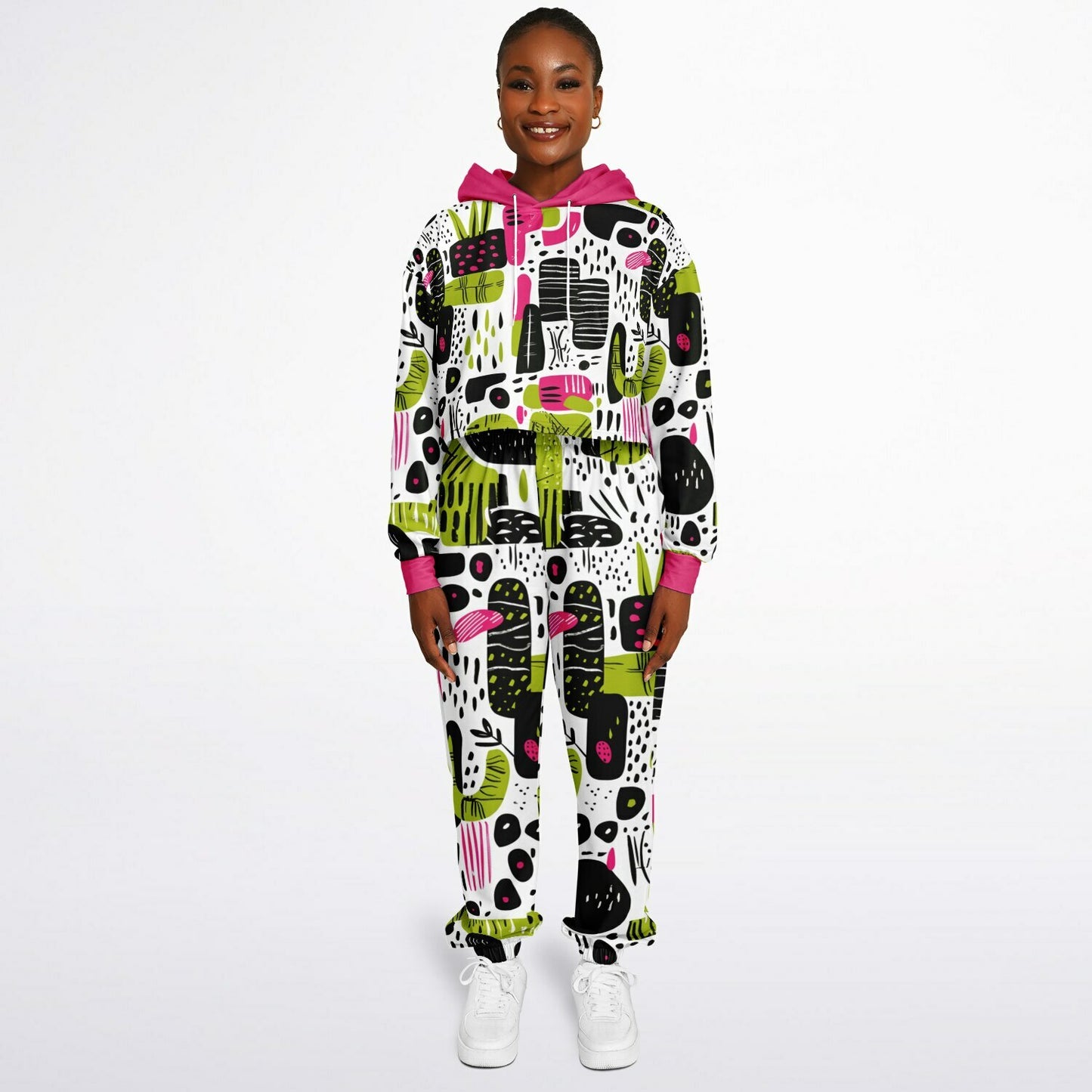 Women's Abstract African Print Fusion Dance Hoodie & Jogger Set, Urban Streetwear