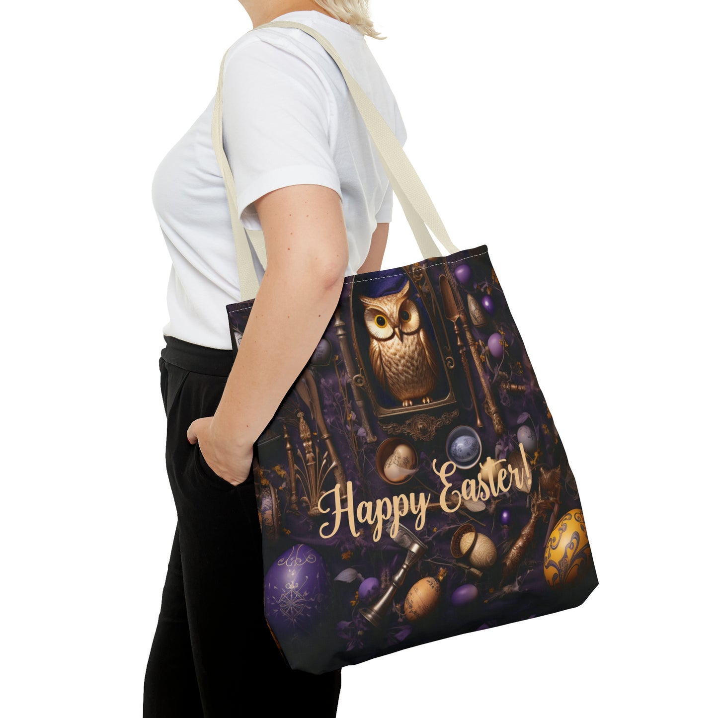 Enchanted Owl Easter Tote Bag - Durable Spun Polyester with Vintage Charm