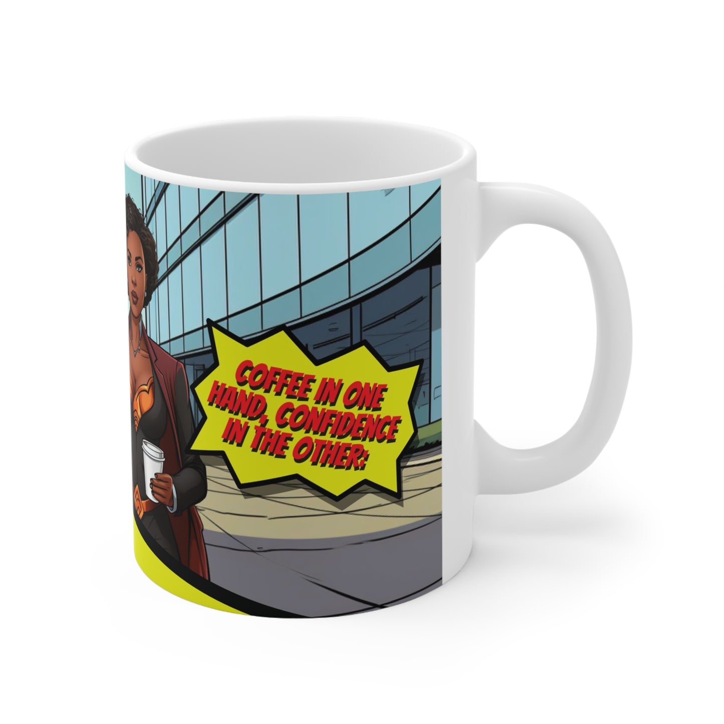 Empowering Black Woman Superhero Coffee Cup for Multi-Tasking Business Women