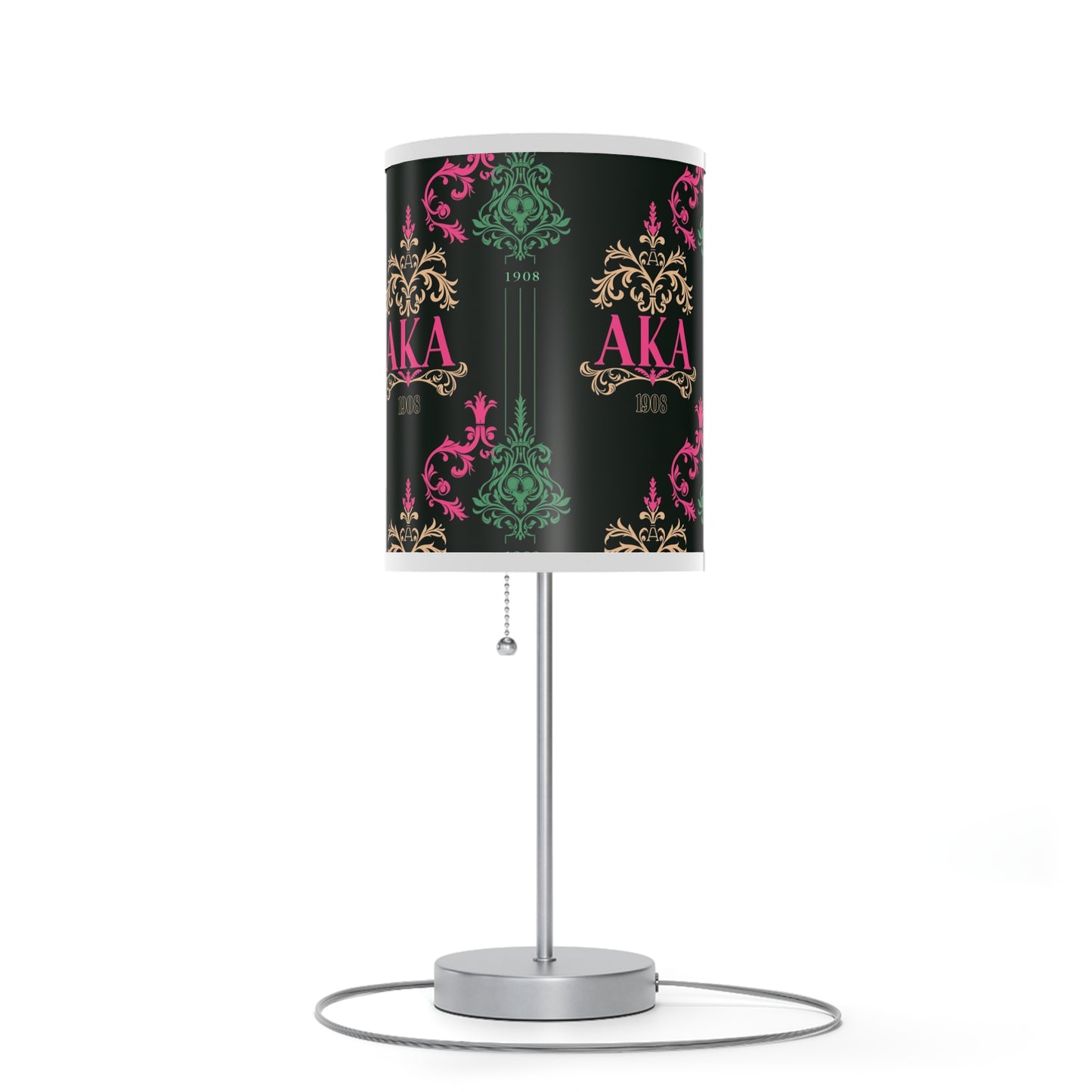 AKA Sorority Pink & Green Table Lamp, Steel Base, High-Res Shade, Dorm Room Decor, Perfect AKA Housewearming Gift, Pretty Girl Office Decor