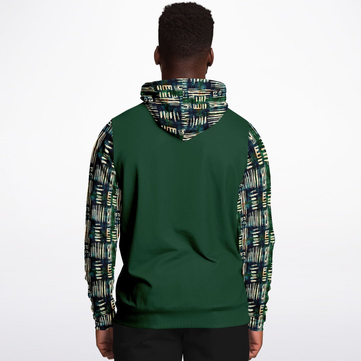 Jungle Safari Reverse African Mud Cloth Print Sweater, Green Color Block African Print Mens Sweater