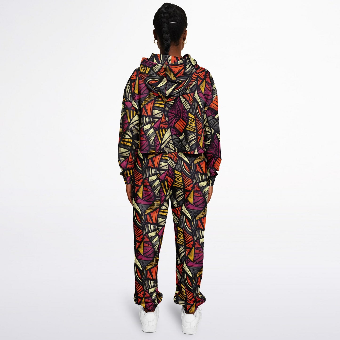 Women's African Kente Cloth Pattern Athletic Hoodie & Jogger Set , Urban Graffiti-Style Streetwear