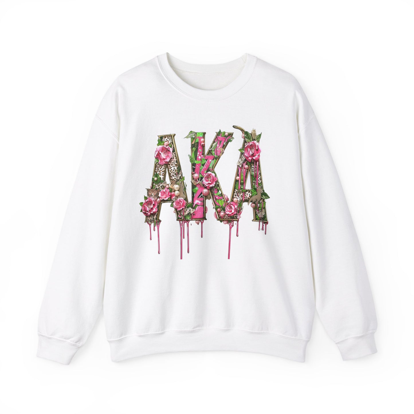 Women's AKA Pink and Green Floral Drip Sweatshirt, Pretty Girl Sorority Apparel