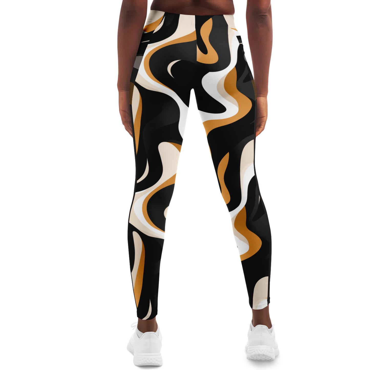 Earth-Tone Womens Yoga Pants, Abstract Black Women's Leggings Bold Lines and Fluid Movements