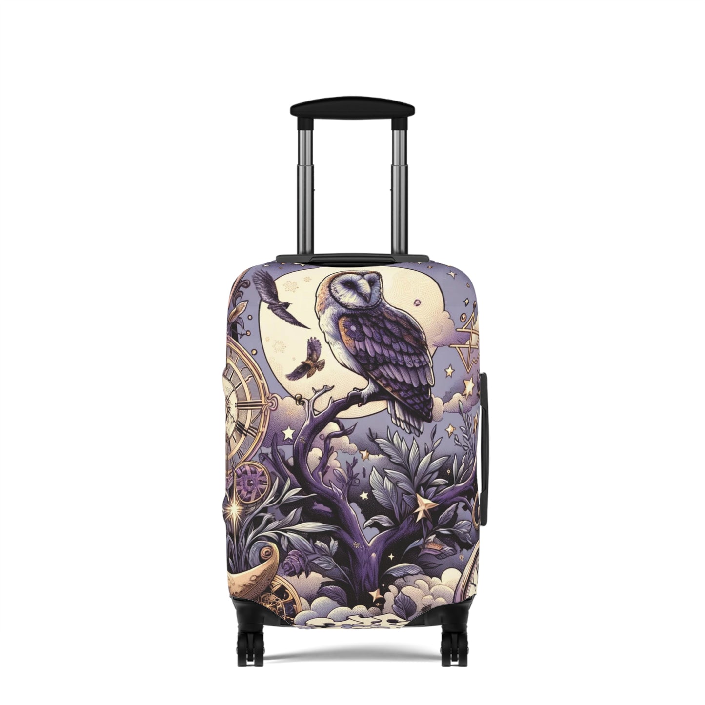 Enchanted Owl and Celestial Bodies Suitcase Cover, Magical Themed Luggage Protector