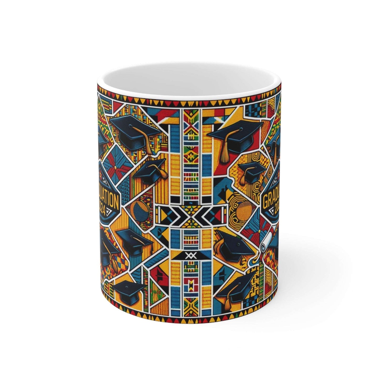 African Kente Cloth Print Class of 2024 Coffee Mug, Tribal Print Senior Graduation Cup