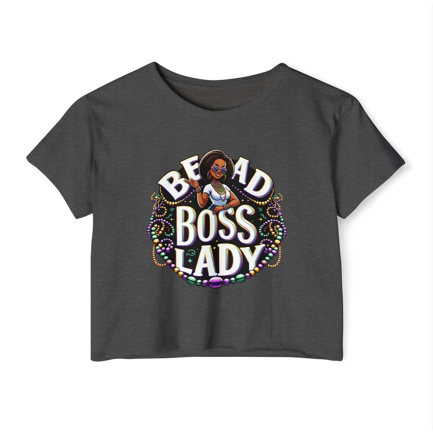 Bead Boss Lady Mardi Gras Women's Crop Top, New Orleans Party Wear, Festive Carnival Clothing