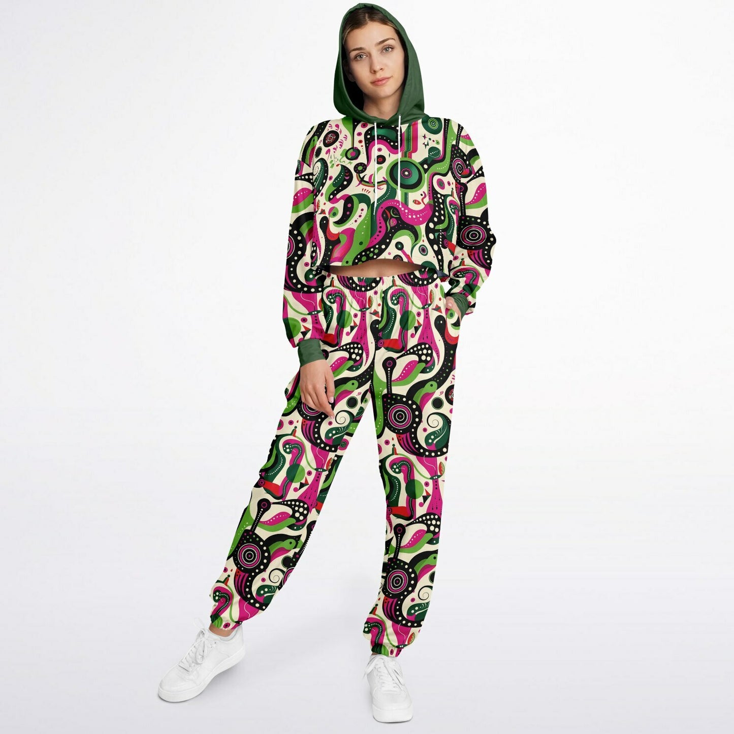 Women's Psychedelic Pop Art Fashion Dance Hoodie & Sweatpants Set, Bold Abstract Design