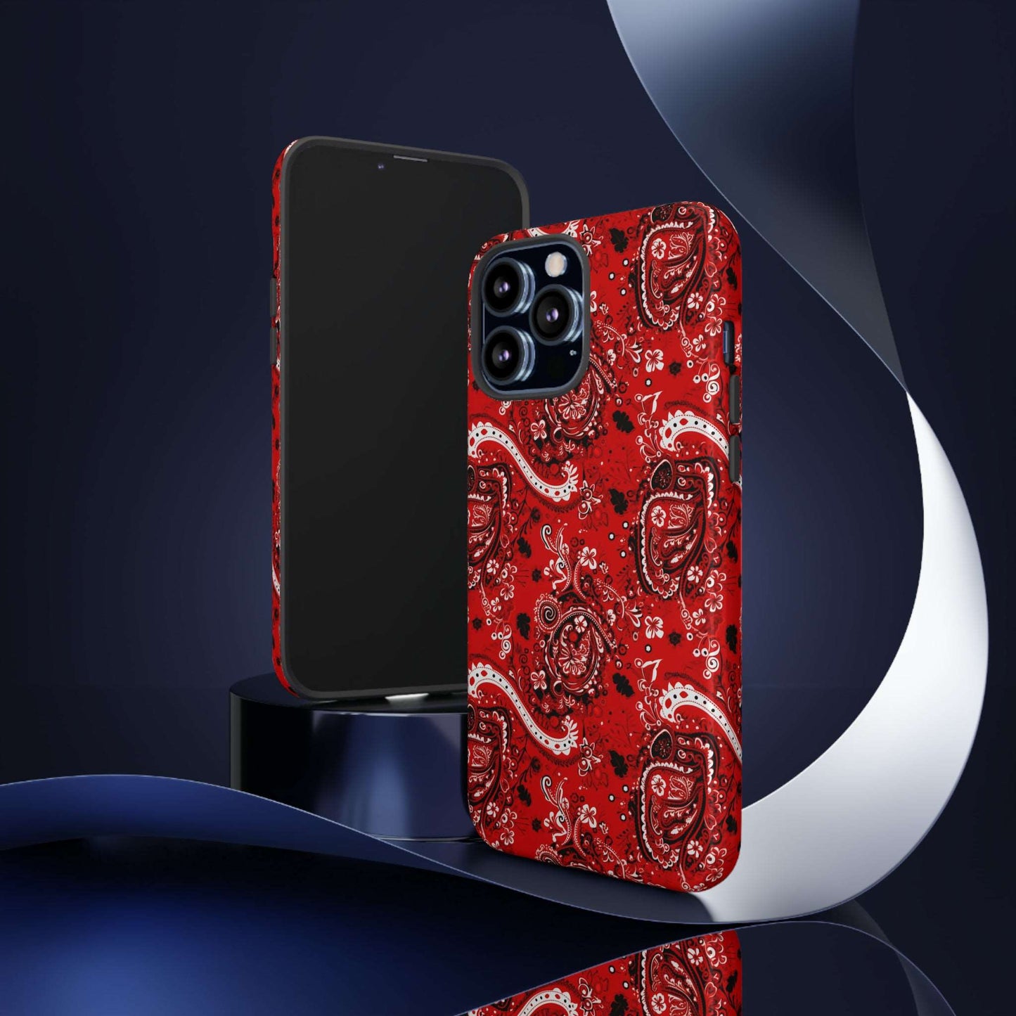 Biomorphic Style Red Bandana Tough IPhone Case, Paisley Print iPhone Case