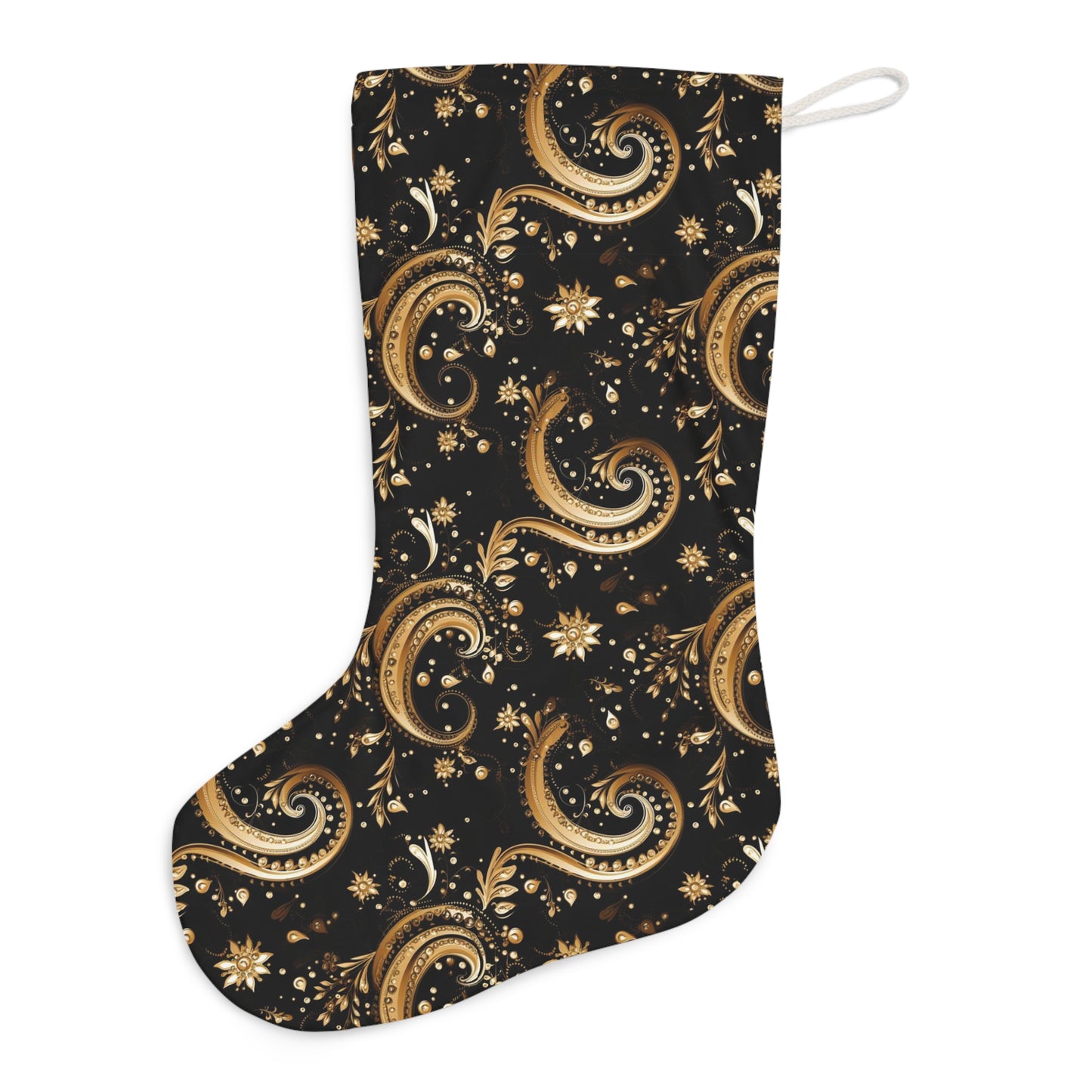 Black & Gold Paisley Bandana Print Elegant Holiday Christmas Stocking