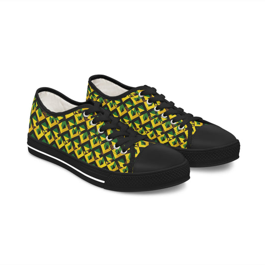 Jamaican Rhythm Women's Low Top Shoes, Jamaican Flag Sneakers, Caribbean Inspired Footwear