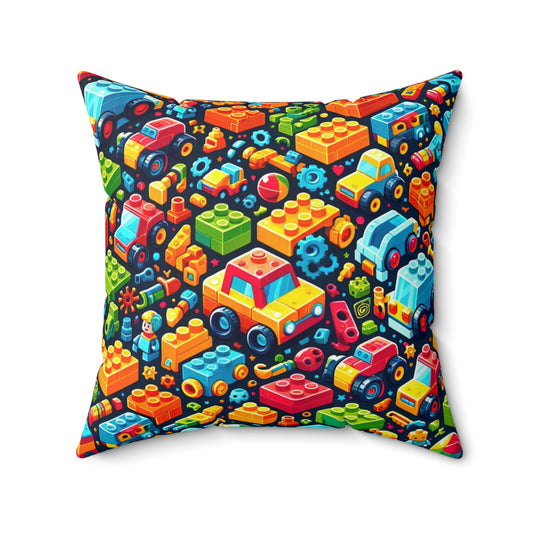 Colorful Building Block Pattern Throw Pillow, Children's Car Themed Bedroom Decor