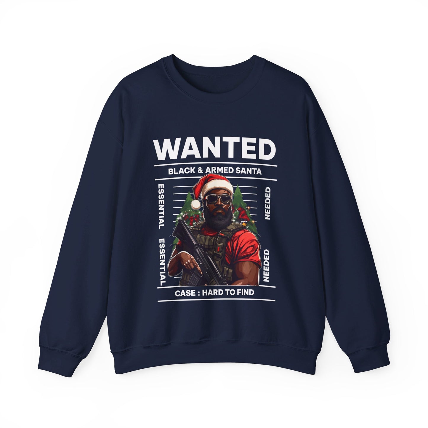 Holiday Wanted Black & Armed Santa Sweatshirt, Festive Pro Gun Christmas Sweater