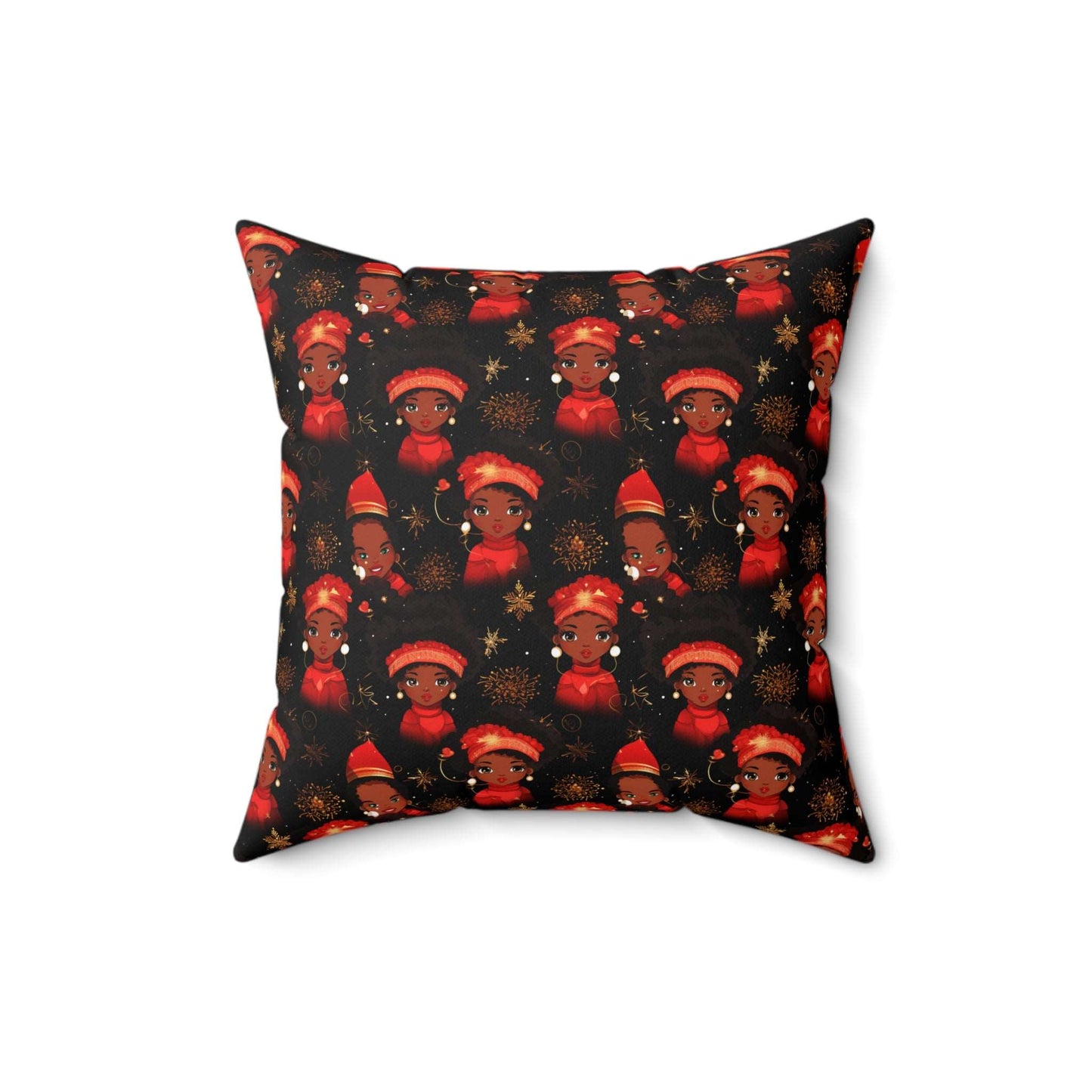 African Christmas Golden Trees Pillow, Dark Black and Red Christmas Decor