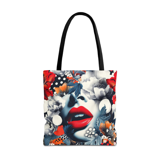 Artistic Floral High Fashion Tote Bag, Modern Polka Dot Carryall