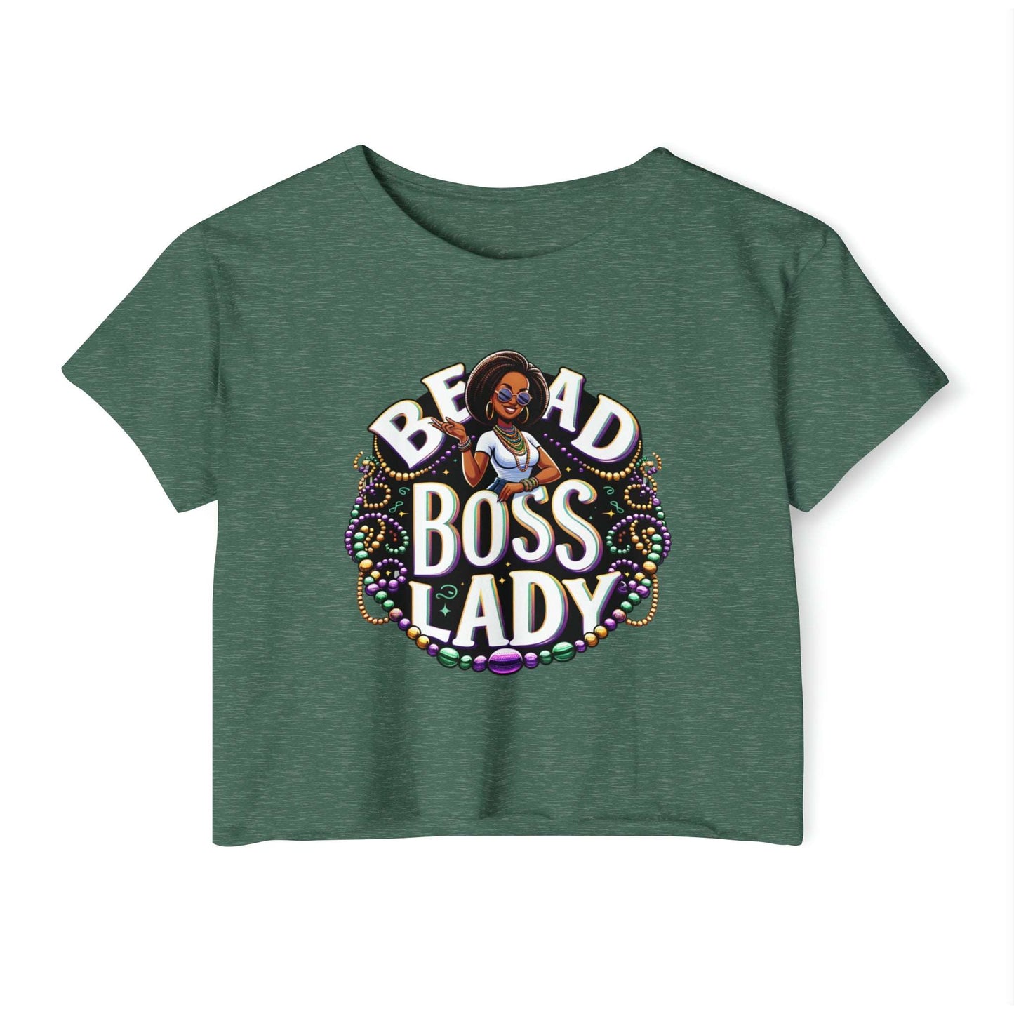 Bead Boss Lady Mardi Gras Women's Crop Top, New Orleans Party Wear, Festive Carnival Clothing