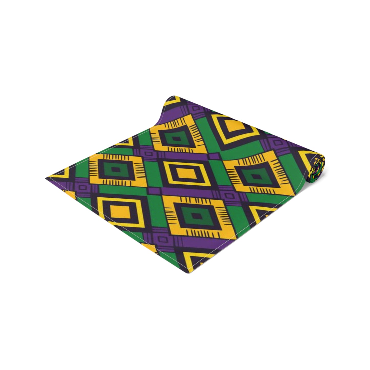 African Kente Print Mard Gars Themed Table Runner, Festive Carnival Bogolan Pattern Table Runner