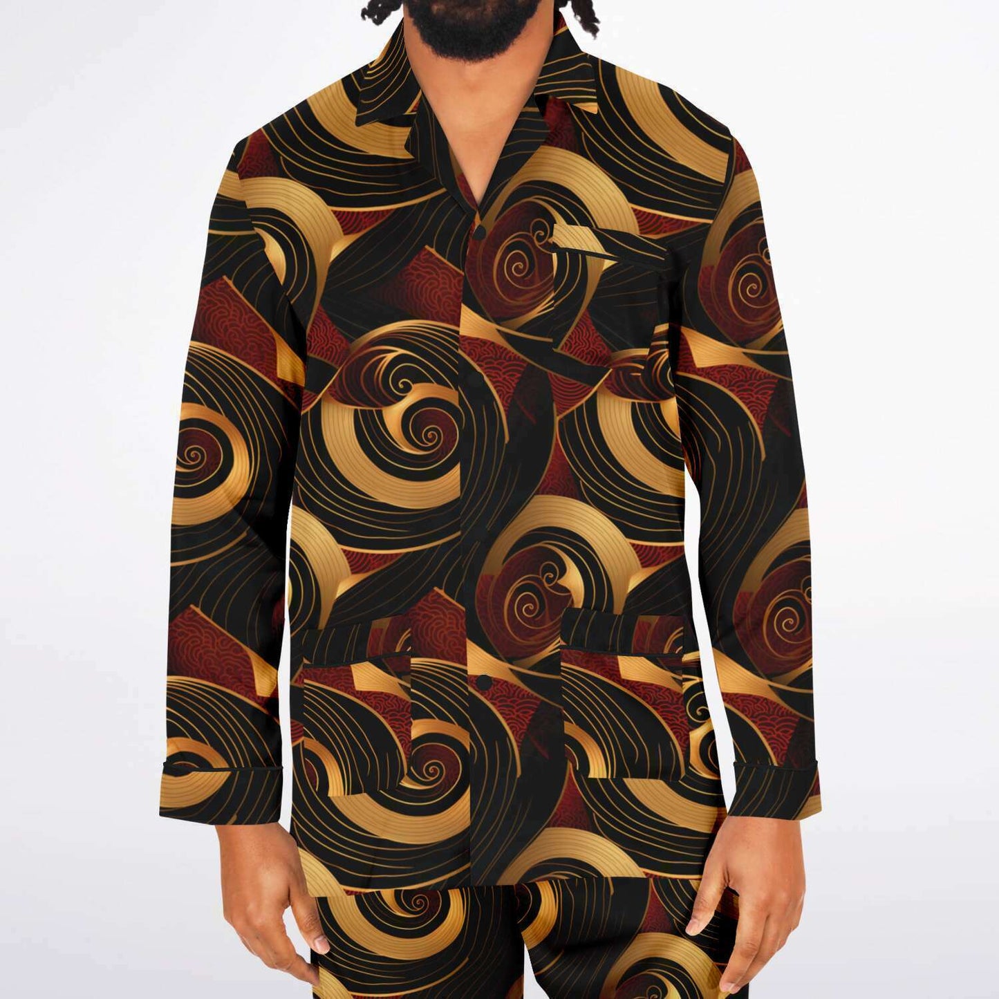 Crimson & Gold Mens African Ankara Print Satin Pajama Set