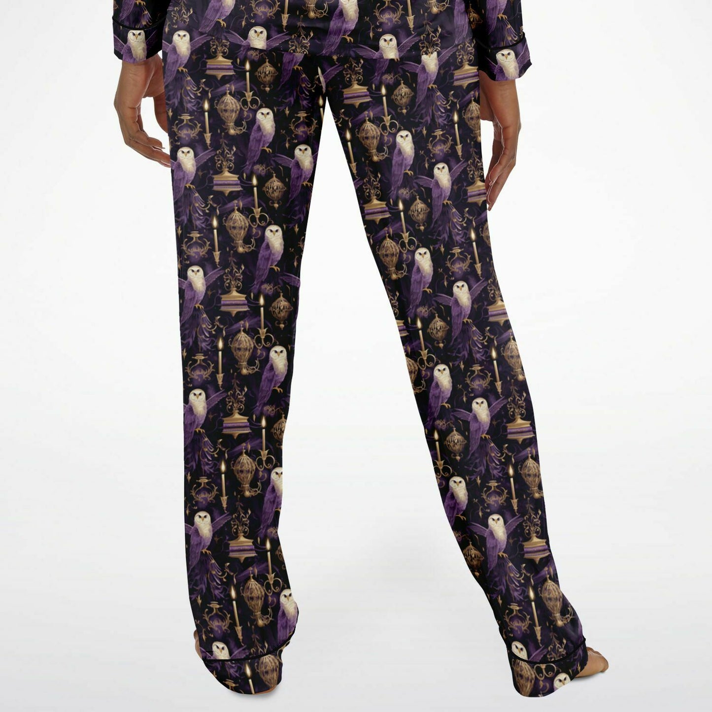 Potterhead Magical World Purple Satin Women's Luxury Pajamas |  Wands, Owls, Magical Symbols Luxury Plus Size Loungewear