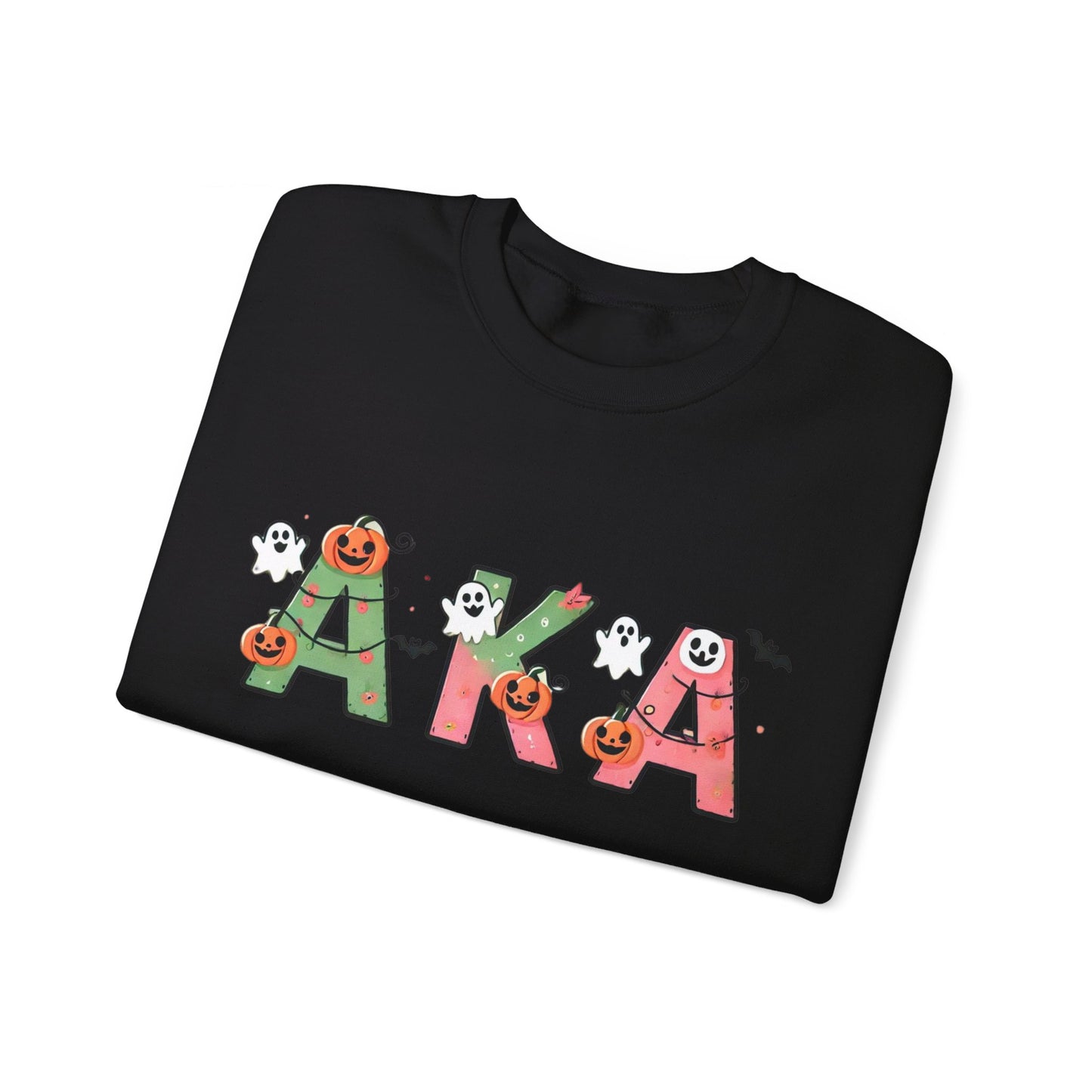 AKA Sorority Halloween Unisex Heavy Blend Crewneck Sweatshirt, Pink and Green Ghost Design