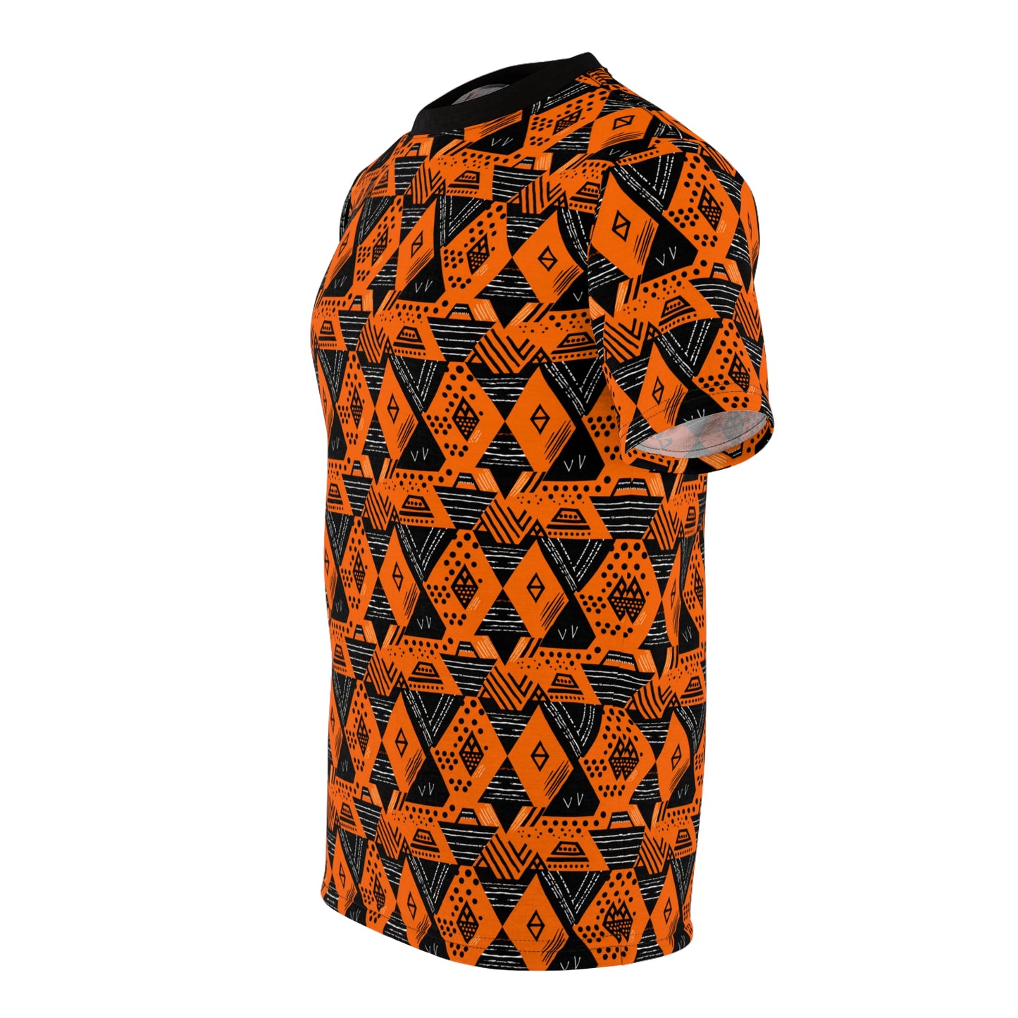 Orange African Mud Cloth Print Men's T-Shirt | Lightweight & Breathable