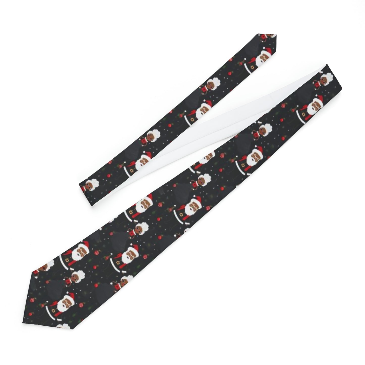 Black Santa, Mrs Claus Christmas Mens Necktie, Festive Christmas Mens Holiday Tie