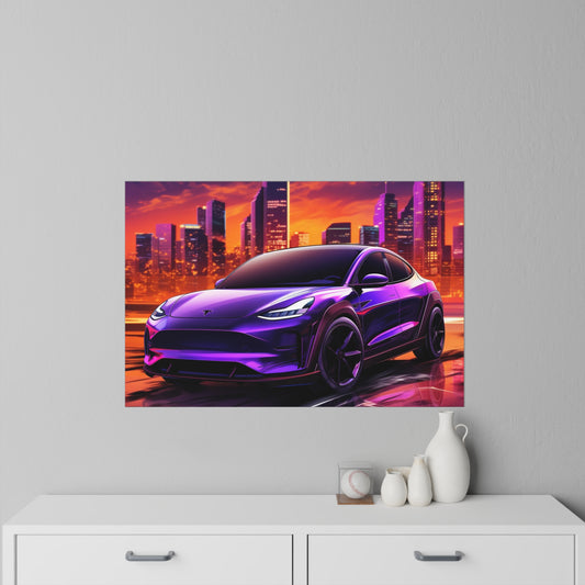 Smooth Purple Tesla Y Wall Decal - Urban Skyline Street Art Decor - Removable & Repositionable Wall Decal - Car Wall Art - Tesla Art