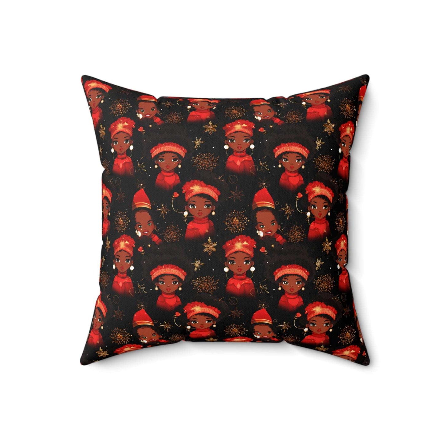 African Christmas Golden Trees Pillow, Dark Black and Red Christmas Decor