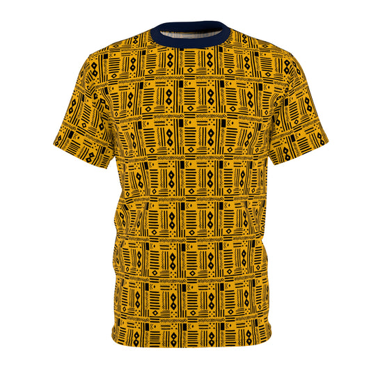 Yellow & Black African Mud Cloth Unisex T-shirt, Luxury Tribal Print Tee for Men or Women