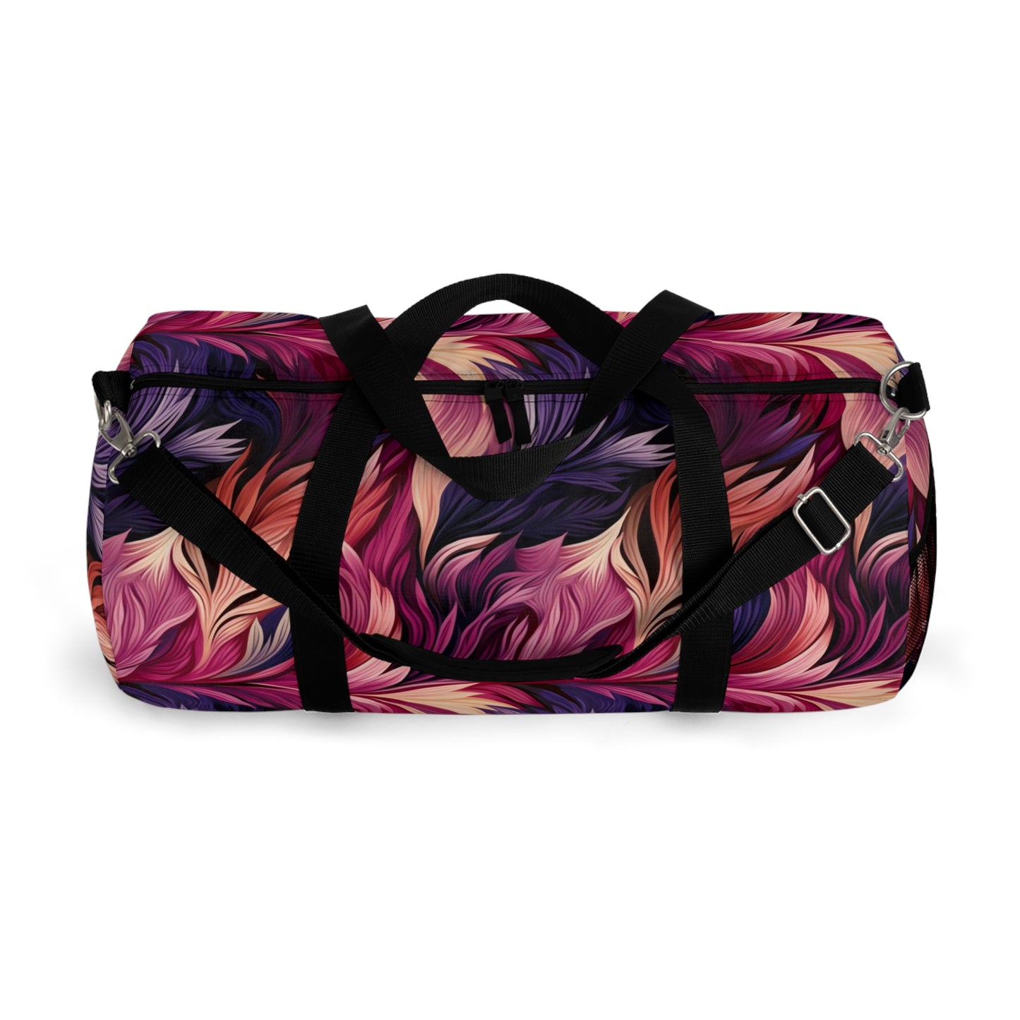 Unique Purple and Pink Swirl Gym Bag, Fine Feather Detail, Rich Color Contrasts, Leaf Patterns