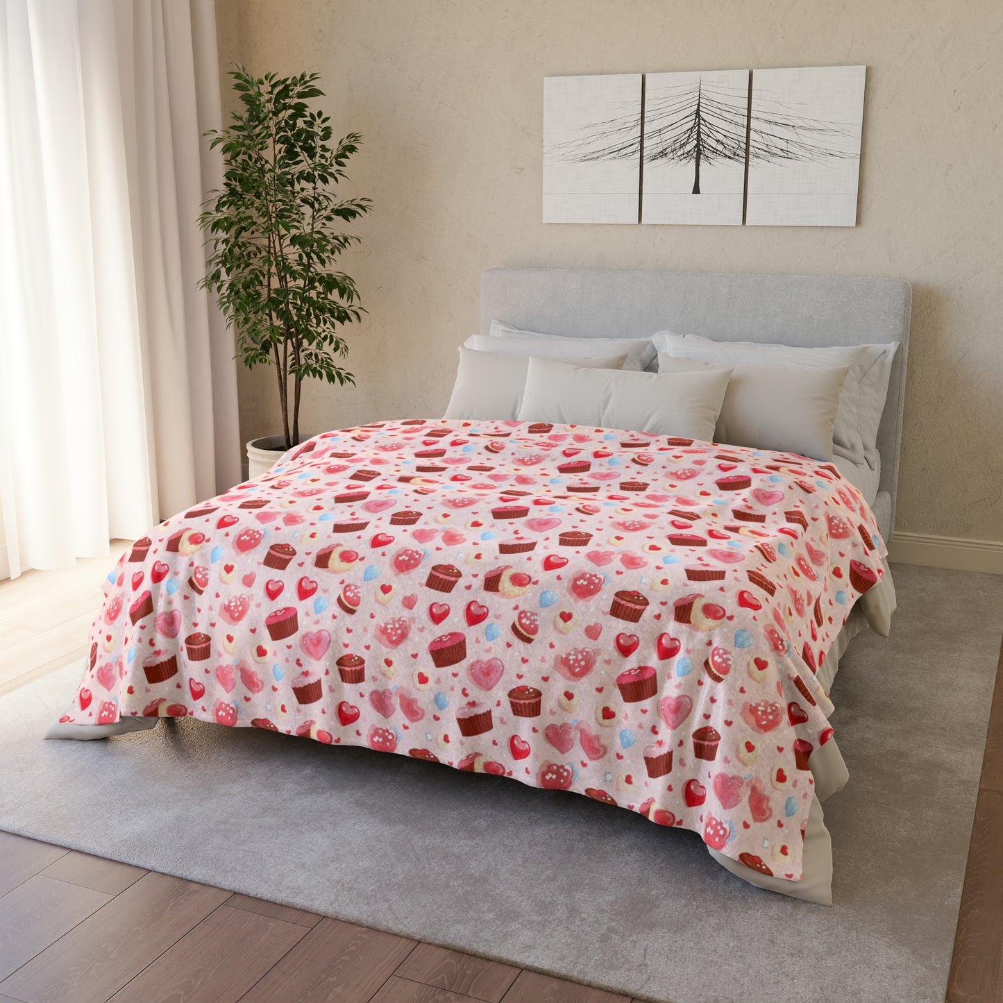 Valentine's Day Throw Cover, Heart-Shaped Chocolates Bedroom Decor