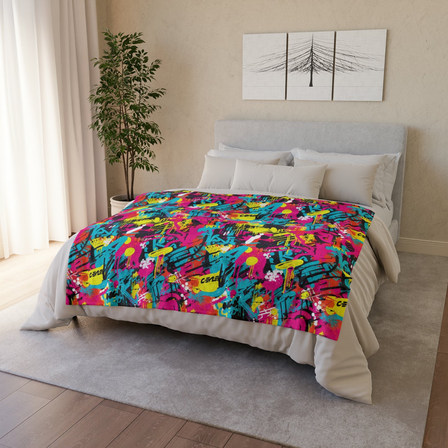 Spray Paint Graffiti Style Throw Cover, Urban Street Art Bed Cover