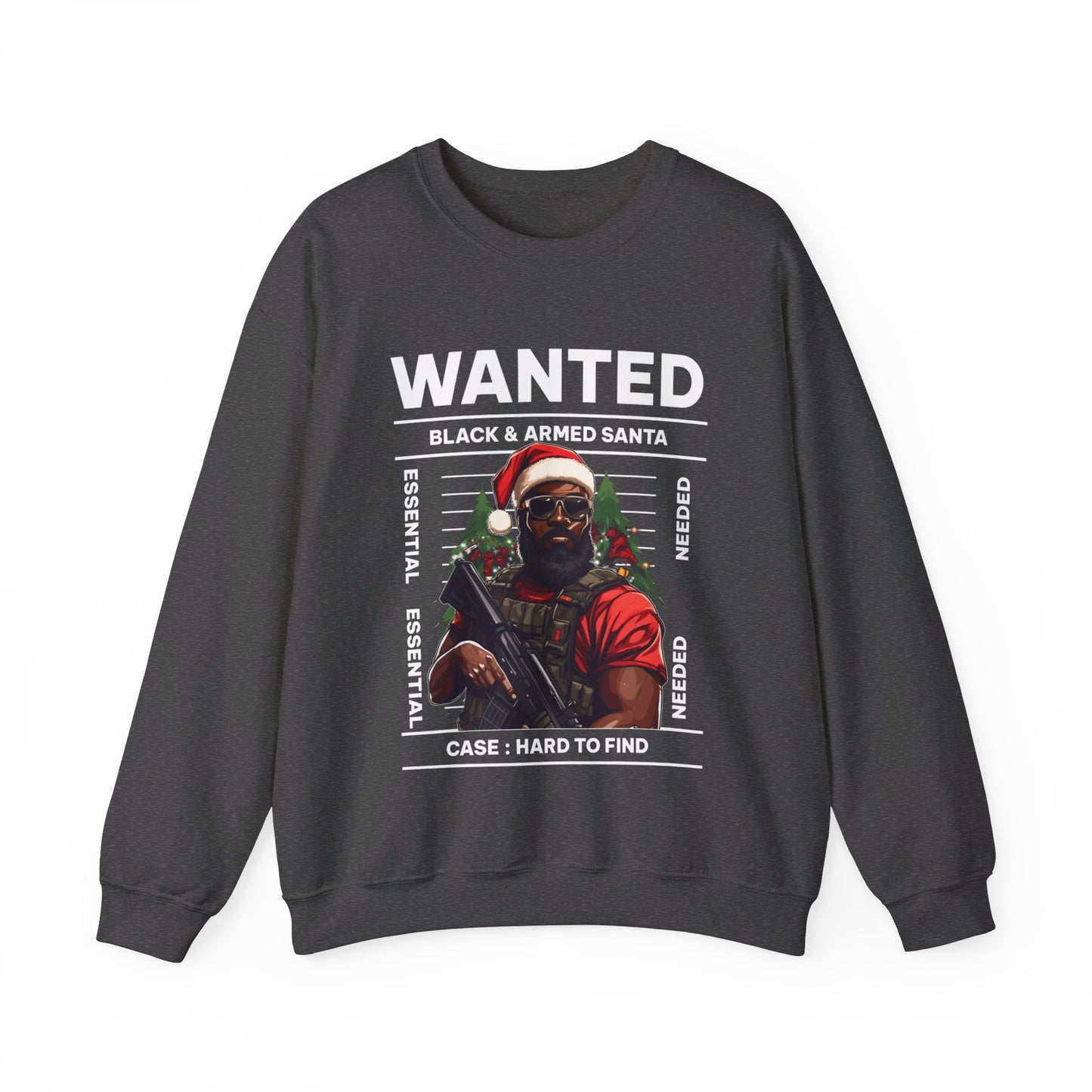 Holiday Wanted Black & Armed Santa Sweatshirt, Festive Pro Gun Christmas Sweater