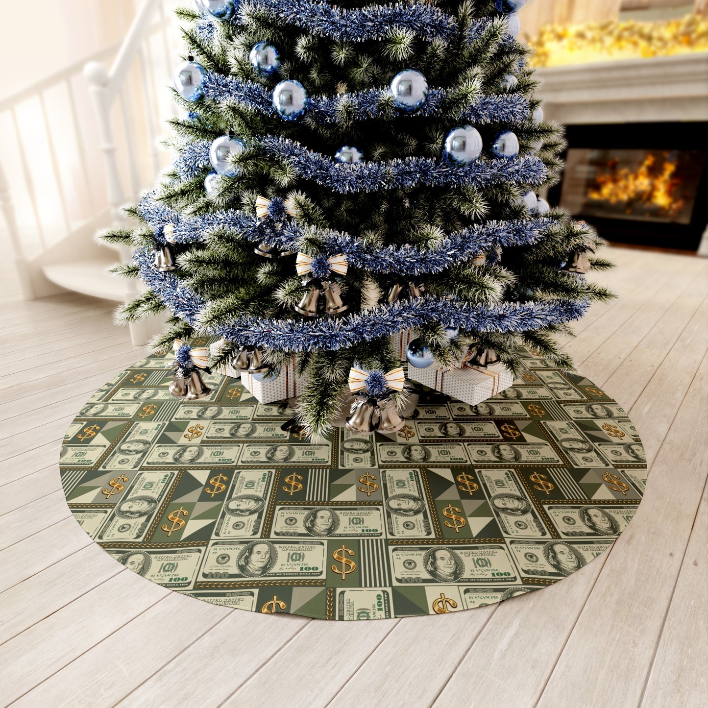 Rich Christmas, One Hundred Dollar Bill Christmas Tree Skirt