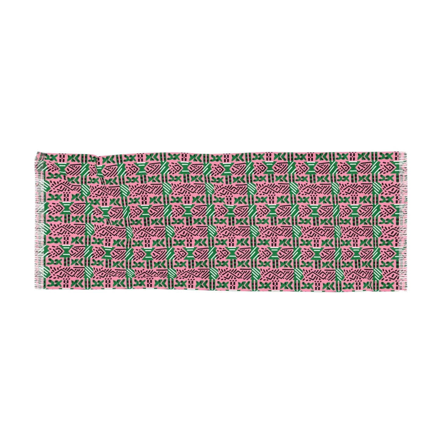 AKA Sorority Inspired African MudCloth Scarf,  Pink & Green African Ankara Print Women's Scarf