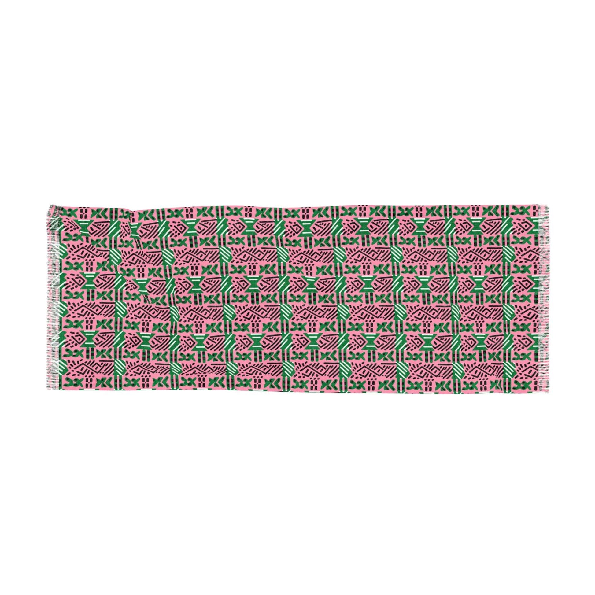 AKA Sorority Inspired African MudCloth Scarf,  Pink & Green African Ankara Print Women's Scarf