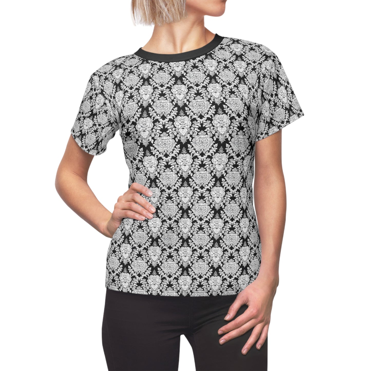 Black & White Artistic Floral Women's Tee, Bridal Shower Fashion