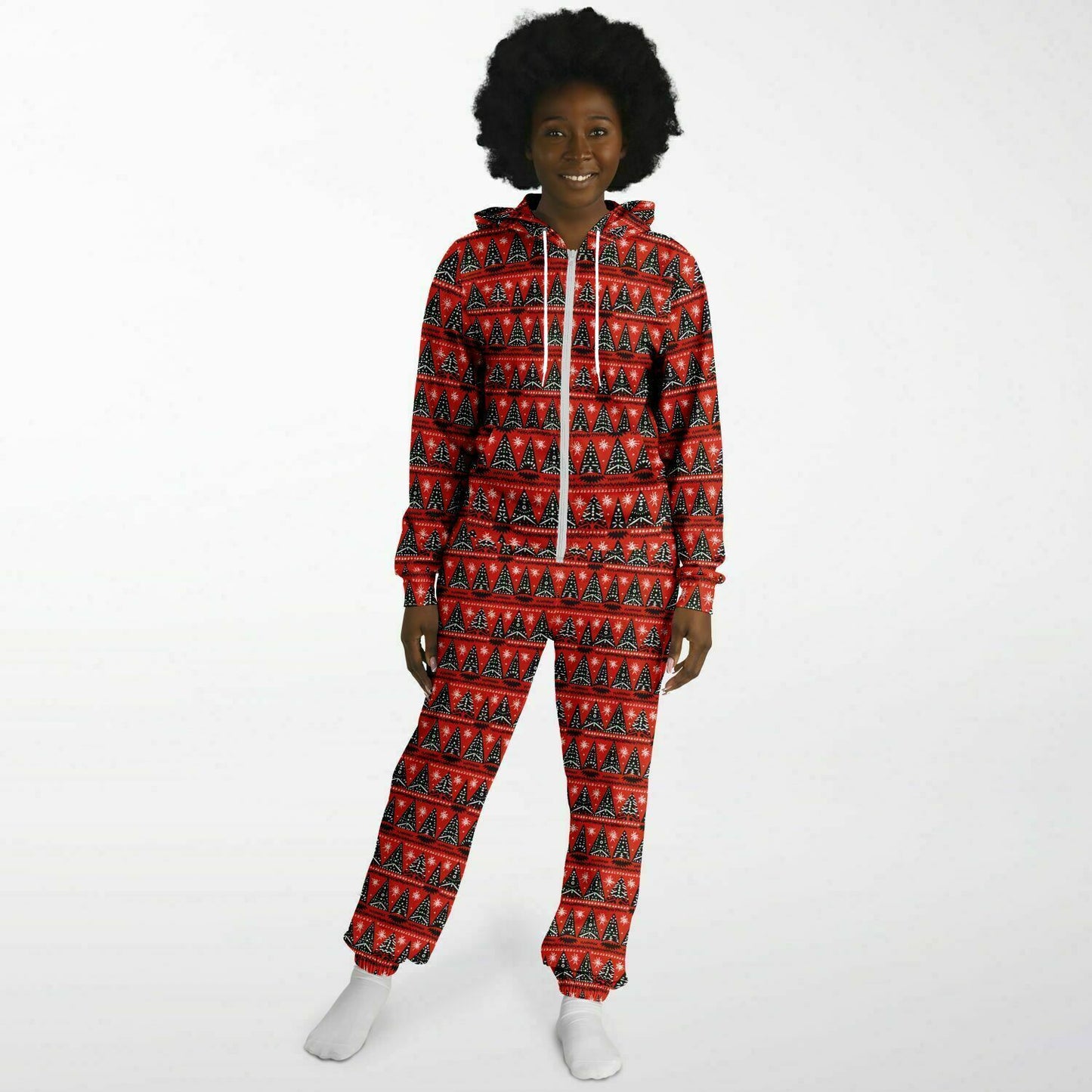 Unisex Christmas Themed African Print Unisex Adult Jumpsuit | Adult Holiday Onesie | Plus Size Christmas Jumpsuits - Ships Free