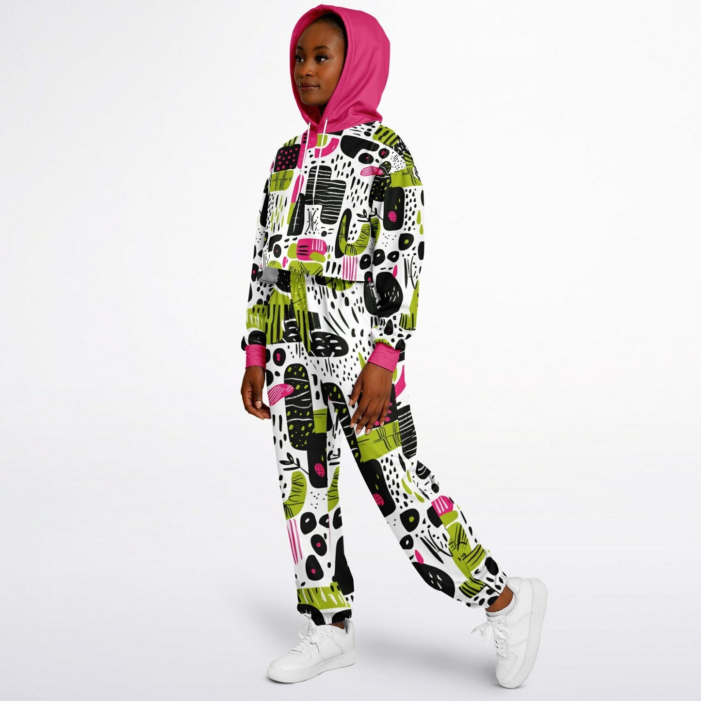 Women's Abstract African Print Fusion Dance Hoodie & Jogger Set, Urban Streetwear