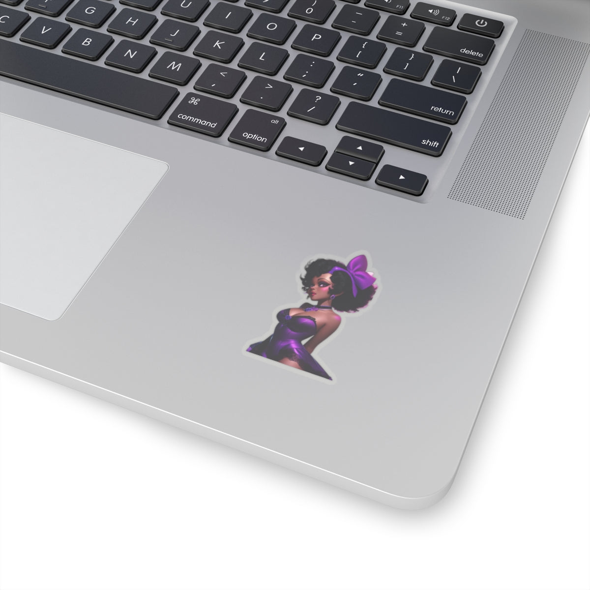 Black Woman Pin-Up Girl Sticker, Sexy Black Woman in Purple Lingerie Sticker