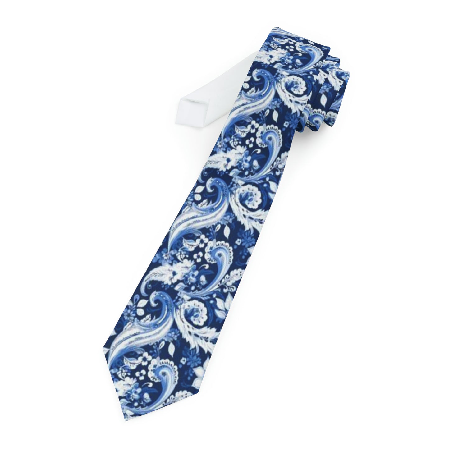 Blue & White Paisley Print Men's Tie, Blue Bandana Print Mens Fashion