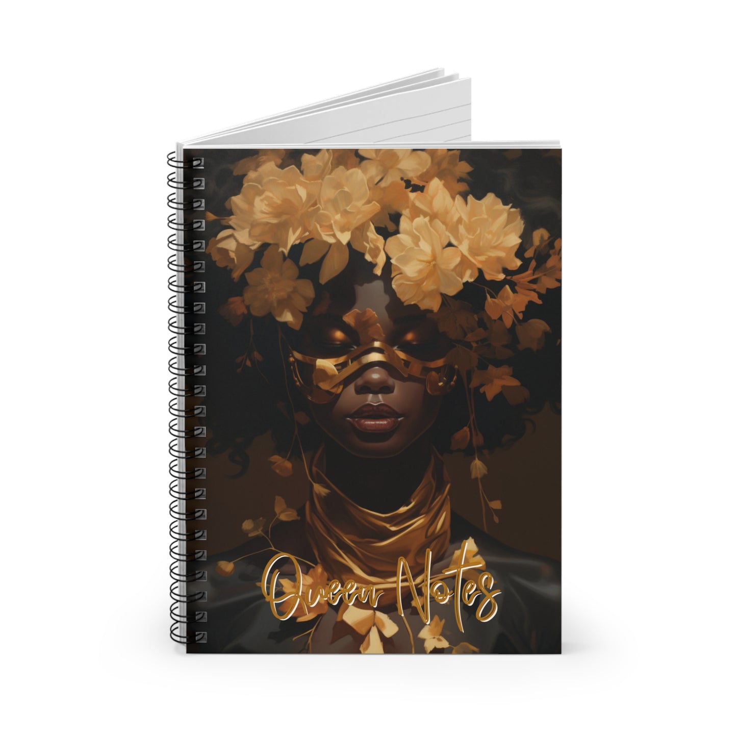 Black Woman Artgerm Style Art Spiral Notebook, Black Woman Art in Gold Notebook