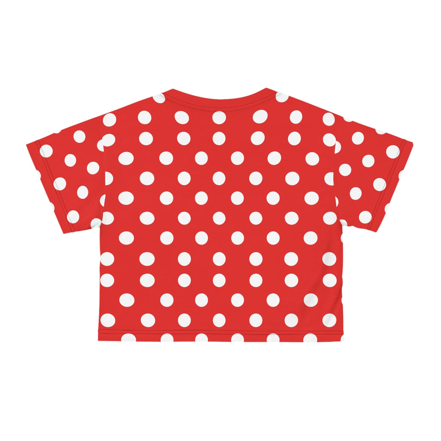 Red and White Polka Dot Crop Tee, Retro Print Women's Fashion