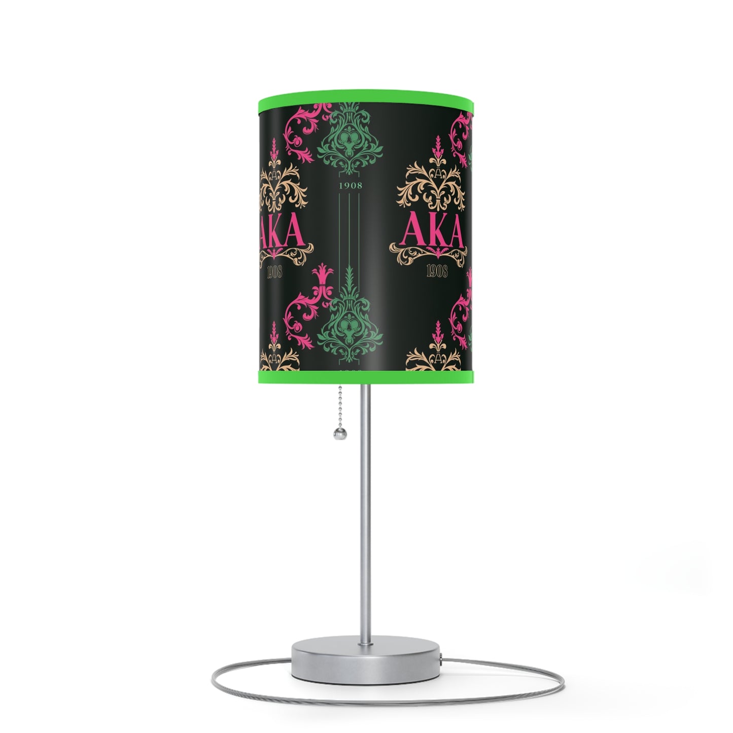 AKA Sorority Pink & Green Table Lamp, Steel Base, High-Res Shade, Dorm Room Decor, Perfect AKA Housewearming Gift, Pretty Girl Office Decor