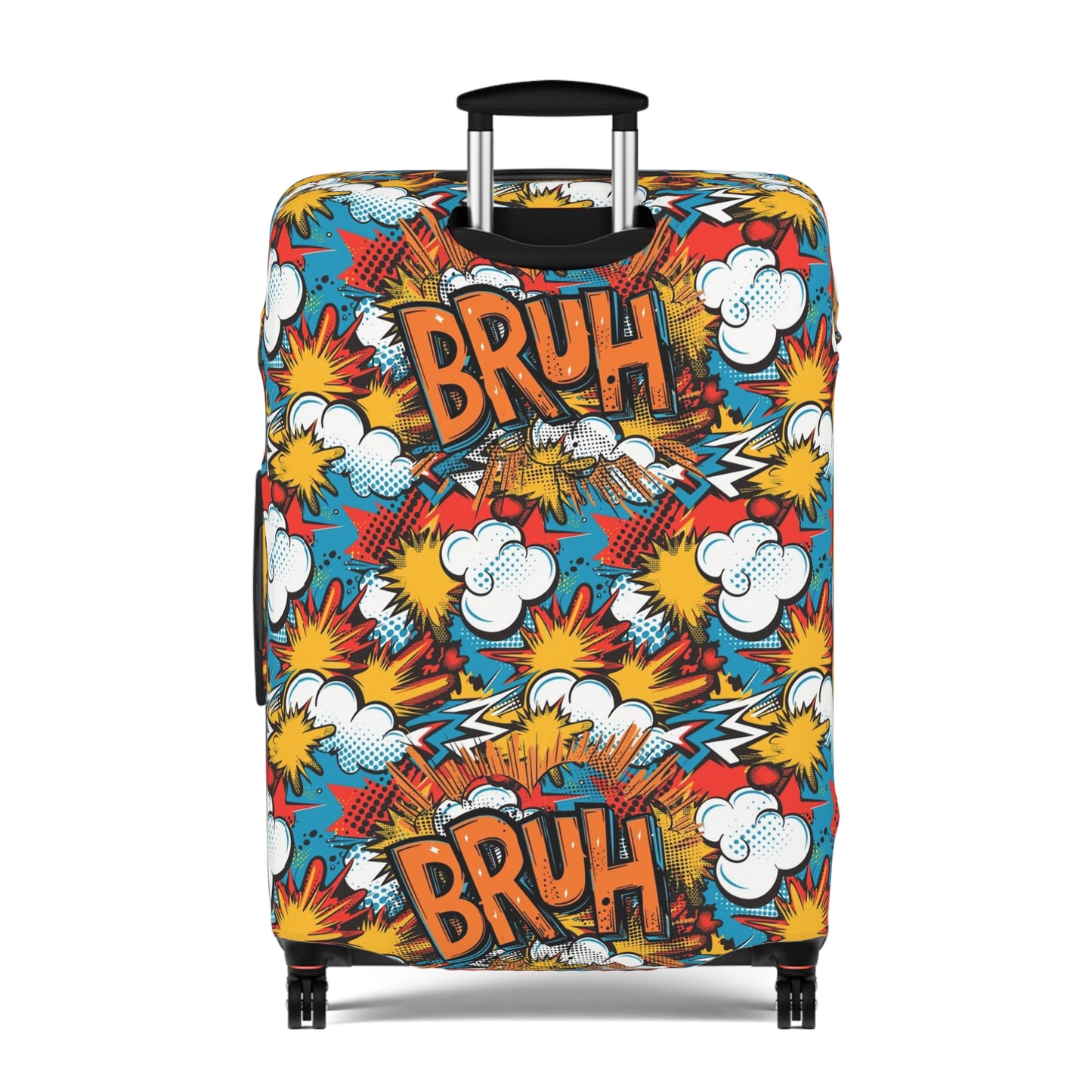 Comic Book Explosion "Bruh Moment" Luggage Cover, Pop Art Style Suitcase Protector